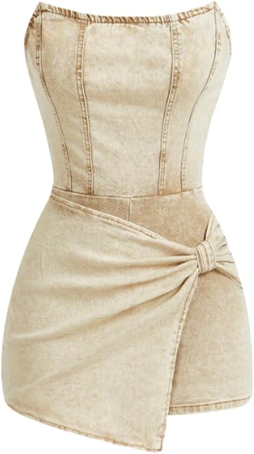 NIFTRIRY Jean Romper for Women Casual Strapless Romper Dress with Summer Cute Outfits