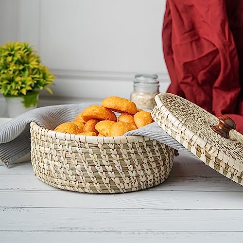 Image of Handmade Sabai Grass Box For Roti /chapati /paratha /dry Fruits|Kitchen Decor Cum Utility, Round, Beige