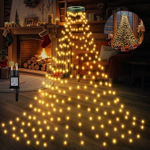 400LED Luces Árbol Navidad con Anillo, 2 m Cadena de Luces para A...