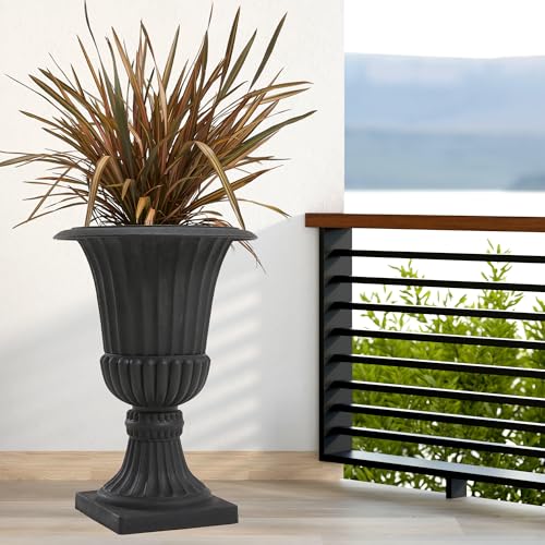 Worth-Garden-2-Pack-30-Tall-Large-Urn-Planter-Round-Classic-Plastic-Flower-Pots-Black-Traditional-Imitation-Stone-Plant-Pot-with-Drain-Hole-Indoor-Outdoor-Front-Porch-Patio-Deck-Decoration-Pot Worth Garden 2 Pack 30 Tall Large Urn Planter Round Classic Plastic Flower Pots Black Traditional Imitation Stone Plant Pot with Drain Hole Indoor Outdoor Front Porch Patio Deck Decoration Pot