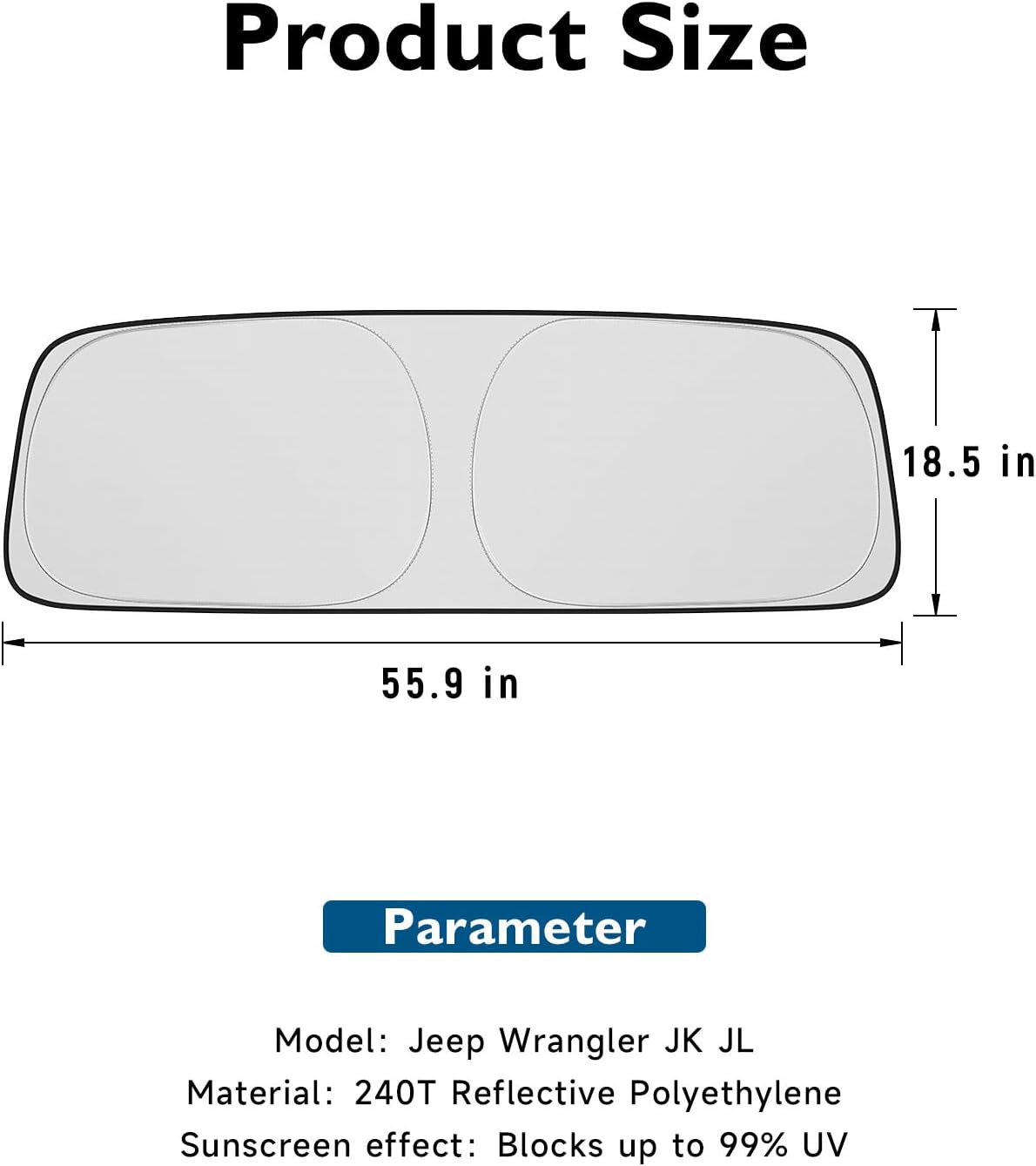 BIBLOZ Windshield Sun Shade for Jeep Wrangler TJ JK JL & 2020-2025 2026 Jeep Gladiator Foldable Accessories with Storage Pouch PET Reflective Material Sunshade Keeps The Car Cool Inside image 5