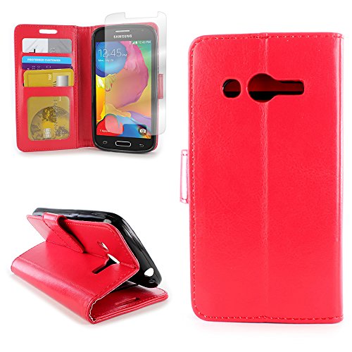 Coveron® For Samsung Galaxy Avant Wallet Case [Carryall Executive Series] Synthetic Leather Flip Credit Card Phone Cover (Red) Pouch & Clear Screen Protector #TOP15