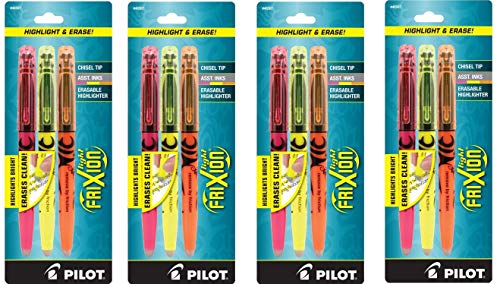 PILOT FriXion Light Erasable Highlighters, Chisel Tip, Assorted Color Inks, 3 Pens Per Pack (46507), 4 Pack (12 Pens Total)