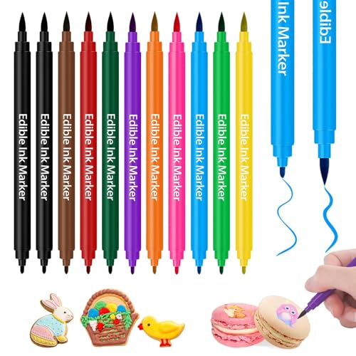 Tuxvealu 11 Rotuladores Comestibles con Colorante Alimentario, Punta Fina y Gruesa, Ideales para Decorar Fondant, Macarons, Chocolate Blanco Reposteria, Tartas (10 Colores)