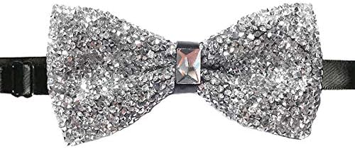 CANGRON Men Glitter Sparkly Silver Pre-tied Bow Ties Crystal Adjustable Bowties BXZ1BA