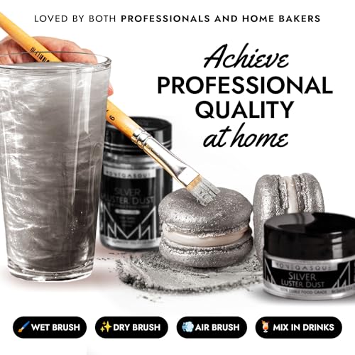 Image of MONEGASQUE Silver Edible Glitter for Drinks & Cakes, Luster Dust, 7g | Cocktail Shimmer Powder, for Cupcakes, Chocolate & Strawberries, Cocktail Garnish, Food-Grade, Vegan, Shimmer Powder
