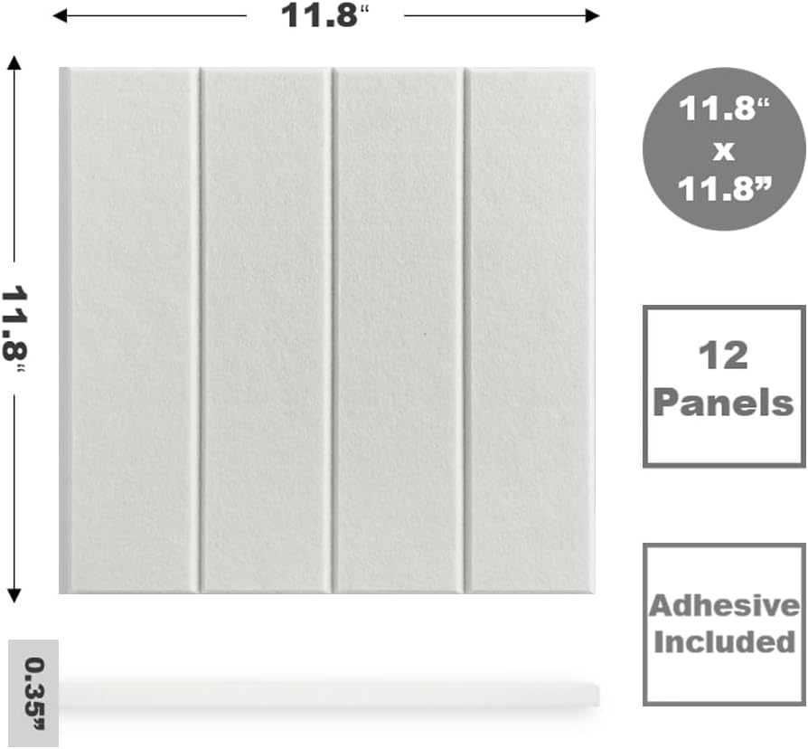 Felt Panels for Interior Wall Decor, Accent Wall Paneling White Decor for Bedroom Living Room & Office, Peel and Stick, Sound Absorbing – 12 Pack Felt Tiles with Adhesive - Warm White