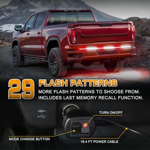 Image of 48 inch Red White Tailgate Emergency Lights 288 LED Strobe Lights | Rear Tail-gate Window Surface Mount Flashing Warning Hazard Caution Safety Light Strip for Vehicles Trucks Pickup