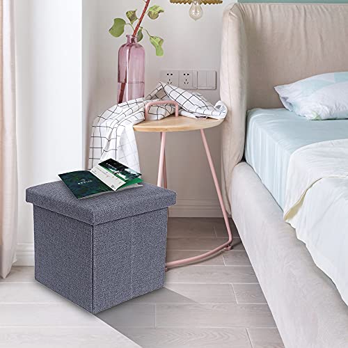 Geartist GOO1 Linen Folding Organizer Storage Ottoman Bench Footrest Stool Coffee Table Cube, Camping Fishing Stool, Quick and Easy Assembly, Perfect for Child. 12"x12"x12" (Linen Beige)