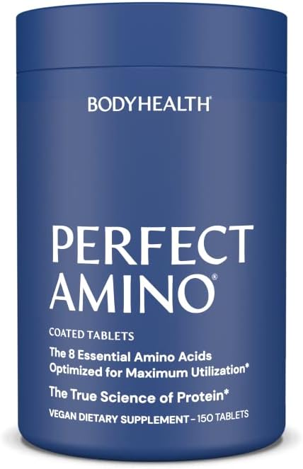 BodyHealth PerfectAmino (150 ct) Easy to Swallow Tablets, Essential Amino Acids Supplement with BCAAs, Vegan Protein for Pre/Post Workout & Muscle Recovery with Lysine, Tryptophan, Leucine, Methionine