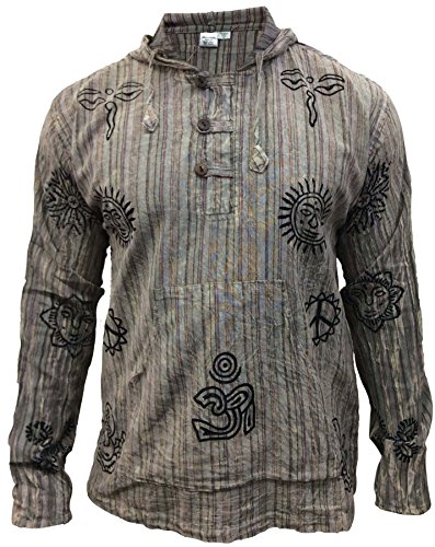 SHOPOHOLIC FASHION Hommes délavéà Rayures à Capuche Hippie Chemise Grand-père - L. Gris, XX-Large Cover