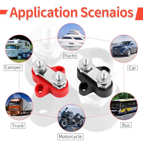 RISF 4 Stück M6 Dual Anschlussbolzen Batterieklemmenblöcke 12-48v Batterie Sammelschiene Klemmblock für Wohnmobile, Camper, Wohnmobil (Schwarz und Rot)