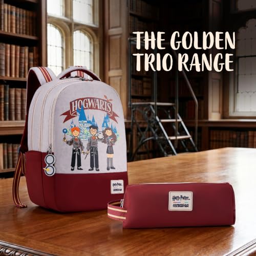Image of Harry Potter x American Tourister Hogwart Illustration Backpack | 33L School Bag for Girl and Boy | Multiple Compartment |AT Playunique - Harry's Specks Charm Puller | Beige | 1 Year Global Warranty