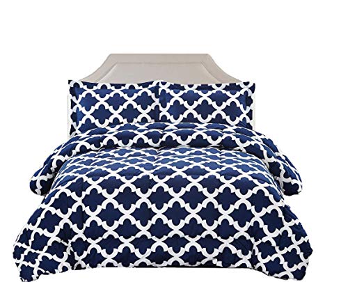 Legacy Decor Comforter With 2 Pillow Shams Goose Down Alternative Ultra Soft Microfiber Navy Blue Color, Queen Size #TOP16