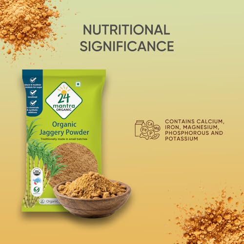 Image of 24 Mantra Organic Unbleached Jaggery Powder 500 gms, Healthy Sugar Substitute, Unrefined & Unadulterated | Certified Organic & Chemical Free (Pack of 3)