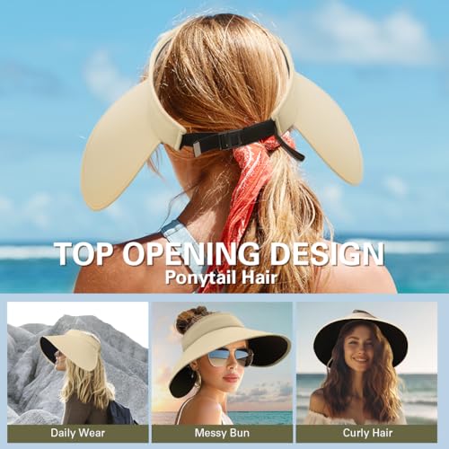 Image of Venzina UPF 50+ Sun Visor Hat for Women Ultra Wide Brim Outdoor Sun Hat UV Protection Hat Blackout Liner Design Packable Travel Hiking Hat Adjustable Elastic Closure Fashion Beach Hat