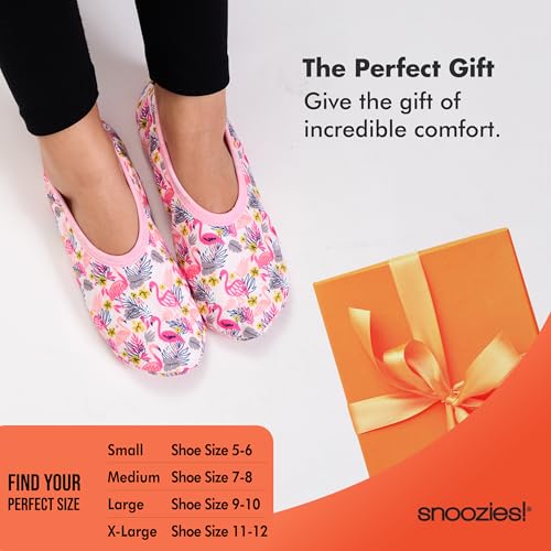 Image of Snoozies Skinnies Animal Womens slipper socks Non-Slip Lightweight Soft Sherpa Lining Foldable Travel