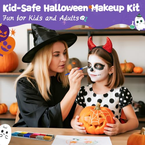 Face Painting Kit for Kids, 12 Colors Oil-Based Face Paint with 2 Brushes, Non-Toxic Halloween Makeup Kit, Professional Face Body Paint for Halloween, Parties, Carnival, School Events - image 4