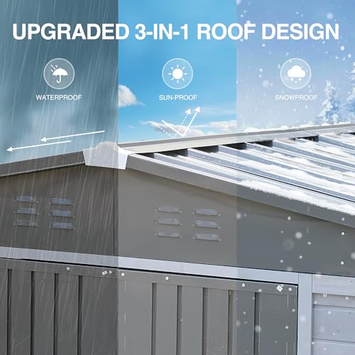 10x8 FT Outdoor Wood Storage Shed, Garden Tool Shed with Windows, Outside Storage Shed Waterproof for Backyard, Garden, Patio, 4 Vents (Without Floor) Gray - Image 5