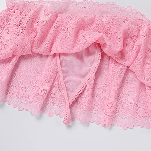 ABAFIP Men Crossdressing Sissy Lace Lingerie Skirted Panties Low Waist Mesh Sheer G-string Briefs Bikini Underwear4