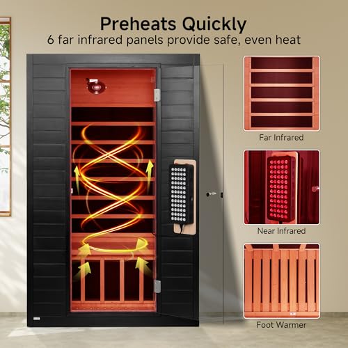 Infrared Sauna, 2 Person Home Sauna with Red Light Therapy Black - Image 2