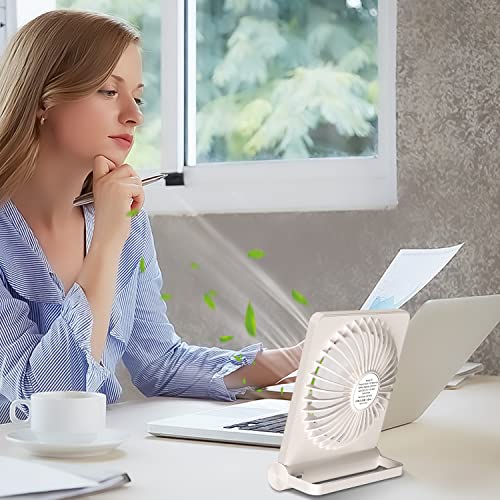 Bizzib Portable Fan, Mini Usb Desk Fan 3-Speed Adjustable Desk Cooling Fan, Rotation Strong Wind, Hand Held Hanging Desk Quiet Personal Fan For Camping Home Desktop Office Indoor Table Outdoors-Beige #TOP5