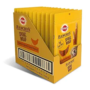 Pedigree RANCHOS Spiral Wrap Treats for Dog, Chicken & Smoky Lamb Flavour, 12 Pouches (12 x 60g)