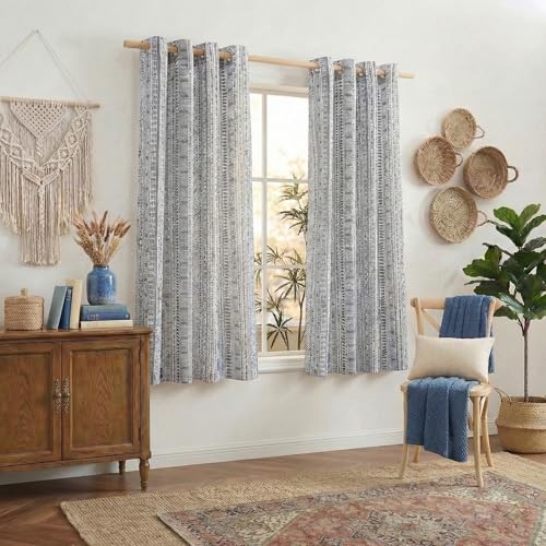 NICETOWN Semi Sheer Flax Curtains for Bedroom, Grommet Top Bohemian Style Linen Textured Semitransparent Privacy Window Treatment Light Filtering for