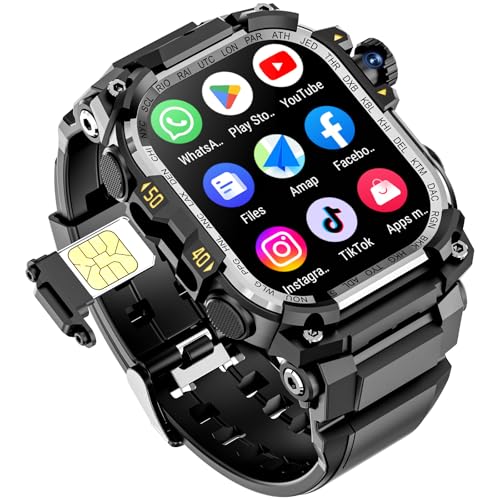 4G SIM Card Android Smartwatch with GPS & WiFi, Military Outdoor Watch for Men, App Downloadable, 2.06
