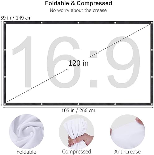 Miniatura 4 de Proyector de pantalla de película de 120 pulgadas pantalla de proyección portátil 169 HD plegable sin arrugas para exteriores interiores cine en