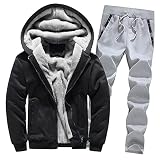 Zytyeu 2Pcs Set Herren Regular Fit Warm Plus Fleecefutter Kapuzenjacke Herren Outdoor Bergsteigen Camping Sport Set Herren Komfortabel Sanft Lassig Set Herren A-Black Grey M