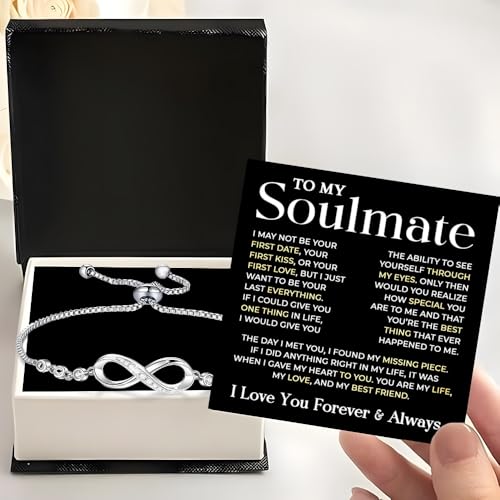To My Soulmate Bracelet, Soulmate Bracelet For Women, Soulmate's Jewelry Gift From Boyfriend Husband Friend With Message Card And Box Meaning, Valentine Gifts For Her, Birthday Christmas Gifts3