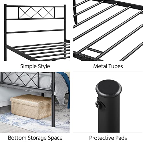 Yaheetech Twin Xl Metal Platform Bed Frame Mattress Foundation With Headboard And Footboard No Box Spring Needed Under Bed Storage Steel Slats Black #TOP3