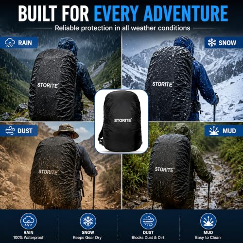 Image of Storite Big Size Rain Cover for 55L to 75L Rucksack Backpack, Black