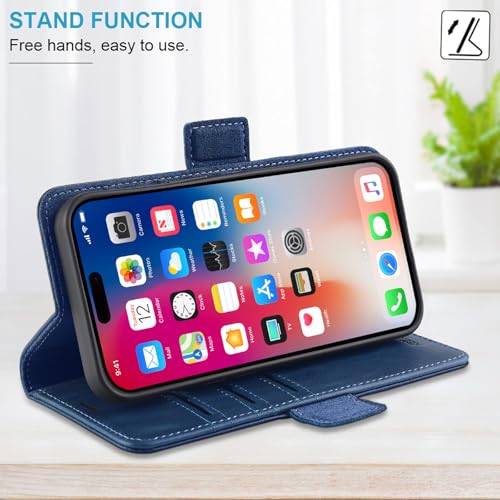 KEZiHOME Wallet Case for iPhone 16 Plus, Genuine Leather RFID Blocking with Card Slots, Magnetic Kickstand Shockproof Phone Flip Cover Case Compatible with iPhone 16 Plus 5G 6.7 inch (Blue) - image 5