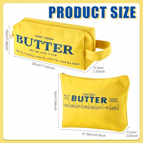 Image of Kisston 2 Pcs Cute Makeup Bag, Funny Butter Shaped Cosmetic Bag, Canvas Zipper Makeup Pouch, 3D Dimensional Kawaii Toiletry Pouch for Women