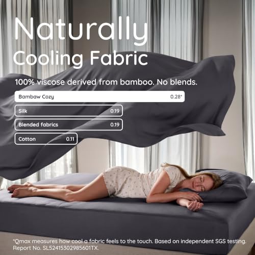 Bambaw 100% Viscose Derived from Bamboo Sheet Set Full Size – 4pcs Cooling Sheets for Hot Sleepers, with Elastic Corner Straps, Soft Bedding Set, Luxury Sheets Full Size (Charcoal) by Bambaw - Used condition - Image 4