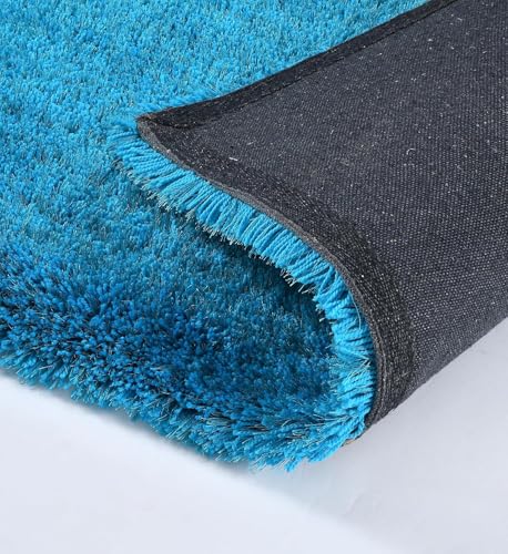 Image of AROMICK Modern Polyester Anti Slip Shaggy Fluffy Rug and Carpet for Living Room, Bedroom & Dining Room (2 x 3 Feet, Turquoise)