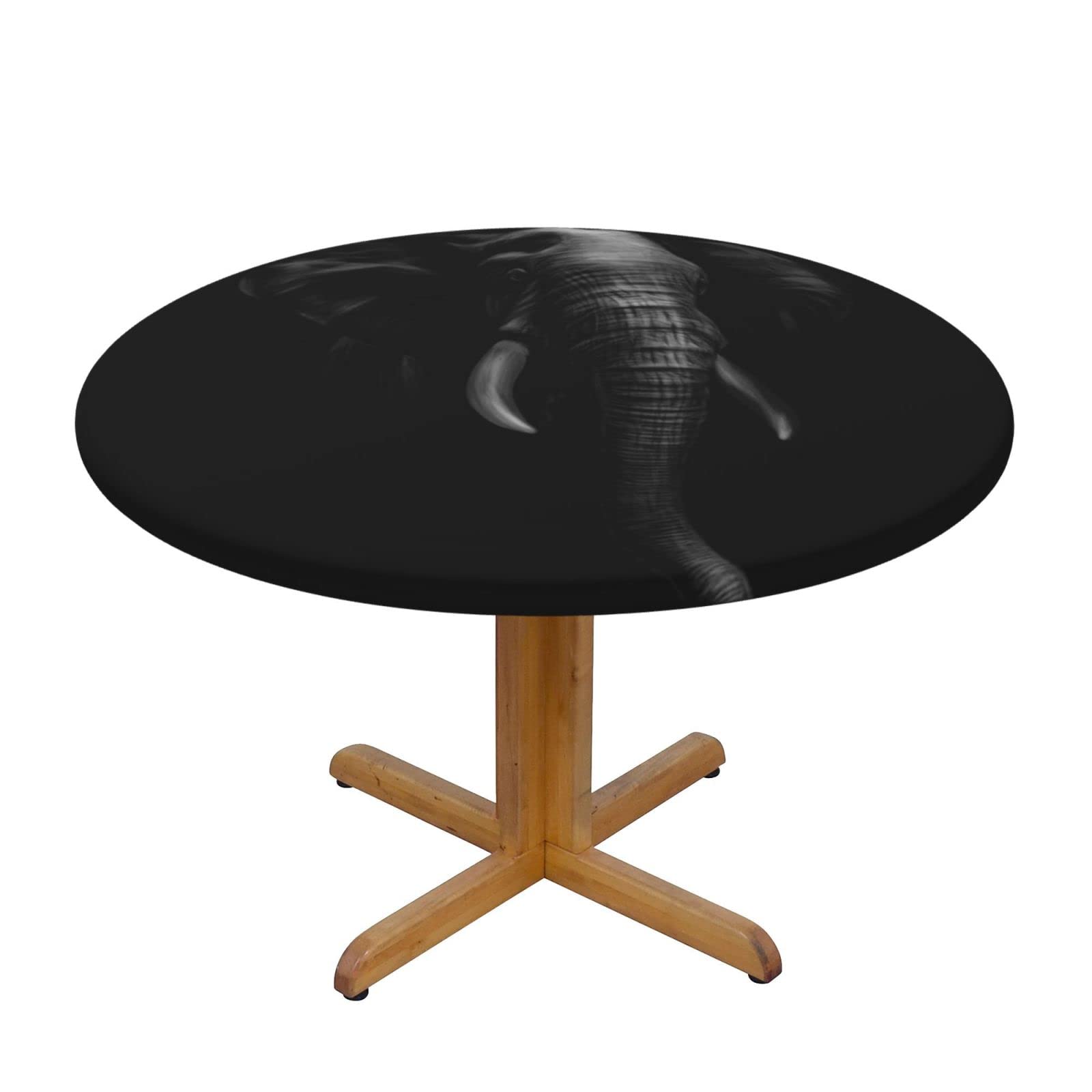 Lsjuee Round Fitted Tablecloth 45-50in Elastic Edged Table Cloth for Kitchen Dining Party Home Decor - Elephant Black