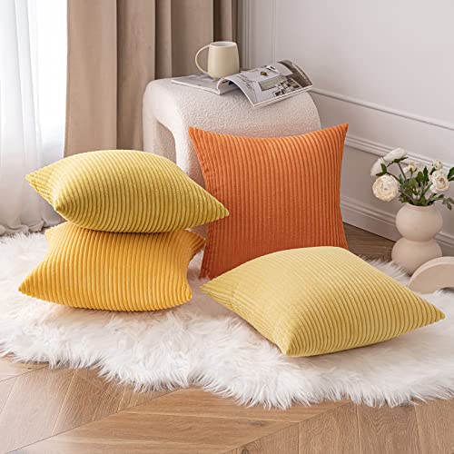 MIULEE Corduroy Cushion Covers Soft Decorative Square Throw Pillow Covers for Spring Cushion Soft Pillowcase Striped Corduroy Cushion Covers Pack of four for Home decor Sofa 18x18 Inch Orange - Image 3