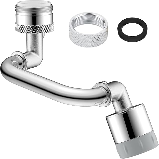 Hibbent Tap Aerator, 1080 Degree Swivel Faucet for Bathroom Sink, Dual Function 2- Water Flow Big Angle Twist and Rotation Aerator for Kitchen Sink (24mm Male ThreadChrome)