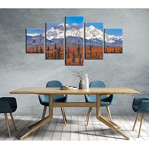 Artbrush Tower Alaska Canvas Wall Art Denali Painting Denali National Park Wall Decor Mount McKinley Print Alaska Pictures Framed Poster Home Living Room Bedroom Decoration(60''Wx32''H) by Artbrush Tower - Image 2