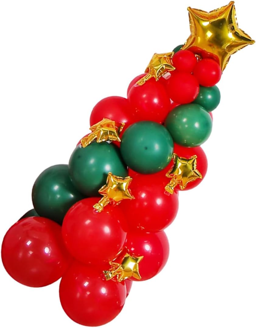 HEMOTON Christmas Tree Balloon Set with Red and Green Xmas Printed Balloons for Holiday Party Decorations Decor Kit for Festive Celebration Supplies