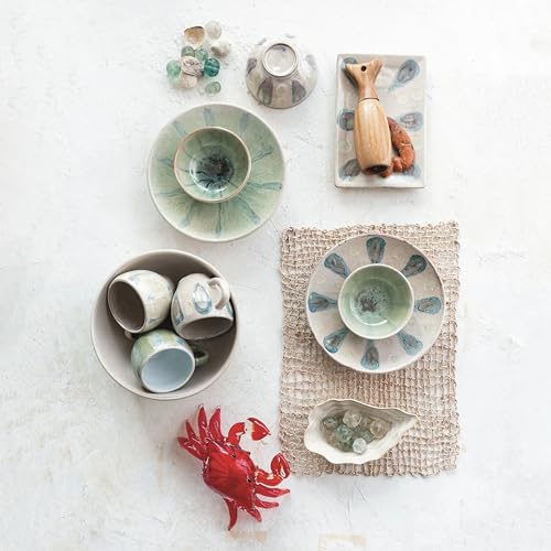 Creative Co-Op DF9759SET Geometric Harmony Stoneware Low Bowls, Green And Blue, Set Of 3 thumb #1