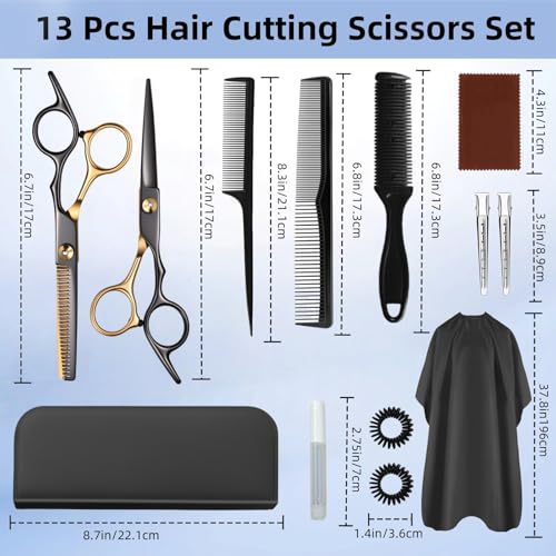 13 pcs hair cutting scissors shears kitsprofessional haircut scissors kit with cutting scissors65 inches hair cutting scissors kit for menwomenkidssalon amp home