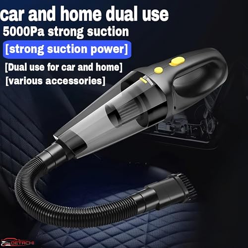 Image of DETACHI Car Vacuum Cleaner - Portable 2 in 1 Wet & Dry Cleaner for Car with High 6000PA Powerful Suction 12V DC for Deep Cleaning, HEPA Filter, Filter for Allergens, Cigarette Lighter Cord -Black