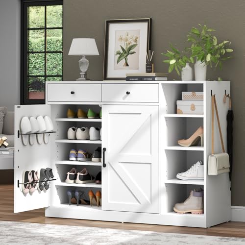 Loomie 5-Tier Shoe Cabinet with 4 Side Cubbies, Farmhouse Shoe Ra...