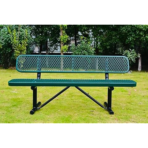 LifeYard 6' Park Bench w/Backrest, Outdoor Steel Bench, Expanded Metal (Green) Cover