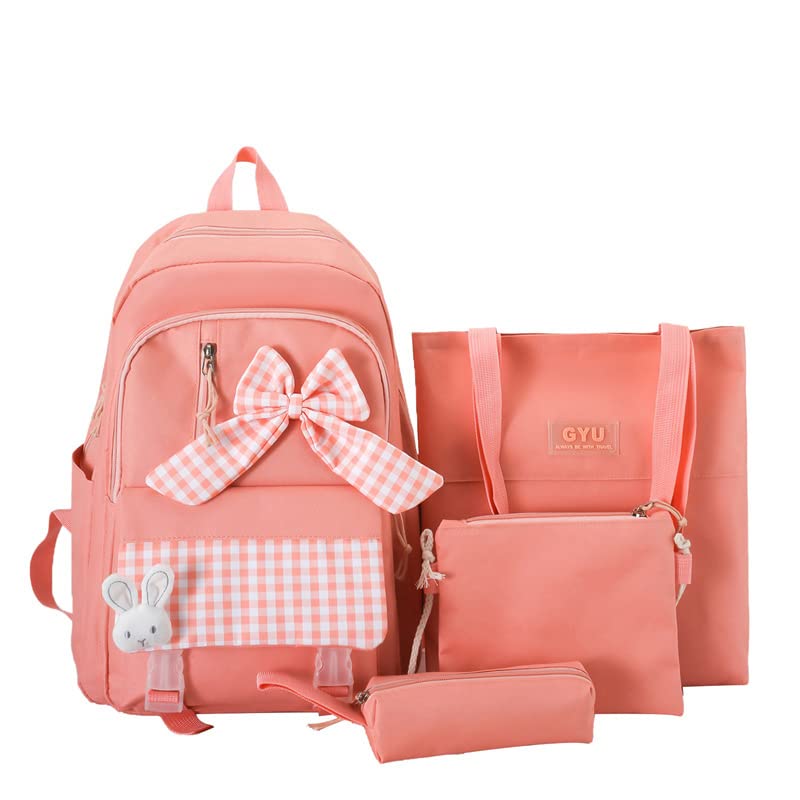 Juego de 4 mochilas Kawaii para escuela, maletines, estuche, monedero para niñas y escuelas, Rosado