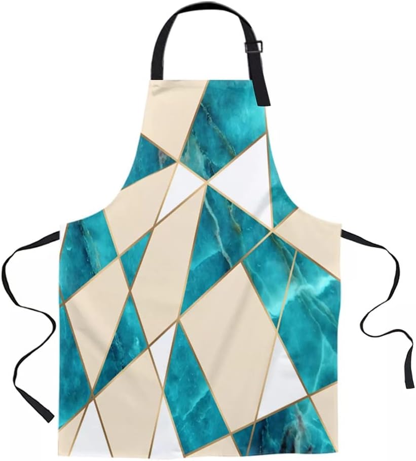 Squares Green Marble Texture Printed Kitchen Cooking Baking Aprons Canvas Sleeveless for Women Man Kids Home